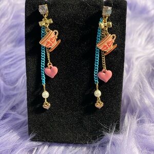 Disney Pink and Gold Teacup Dangle Earrings